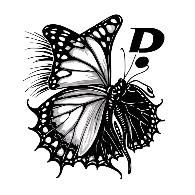 a butterfly with a left wing and a the letter B on the right side with a semi colon  tattoo design idea