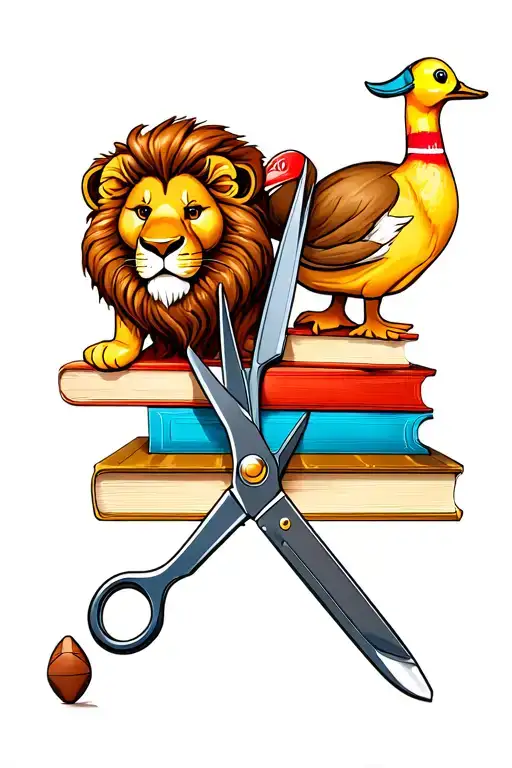 scissors, paint brush, lion, dj, ballet shoes, books, twin, duck, goose, football, fireman tattoo design idea