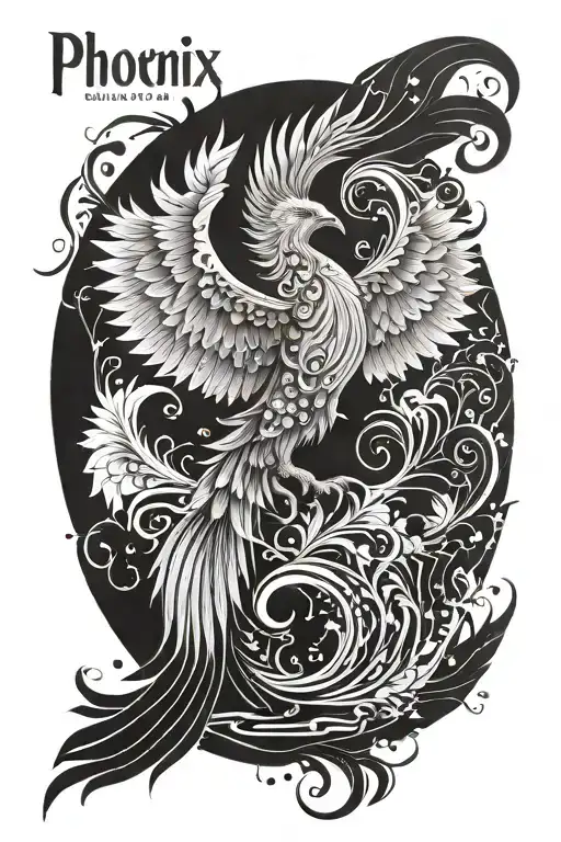 phoenix with number 8 or 888 and some words about healing like breathe or It'll be okay  tattoo design idea