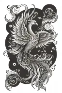 phoenix with number 8 or 888 and some words about healing like breathe or It'll be okay  tattoo design idea