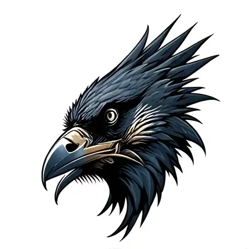profile of a crow head with metal music tattoo design idea