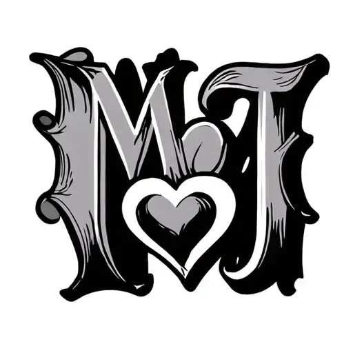 Initials MT with heart tattoo design idea