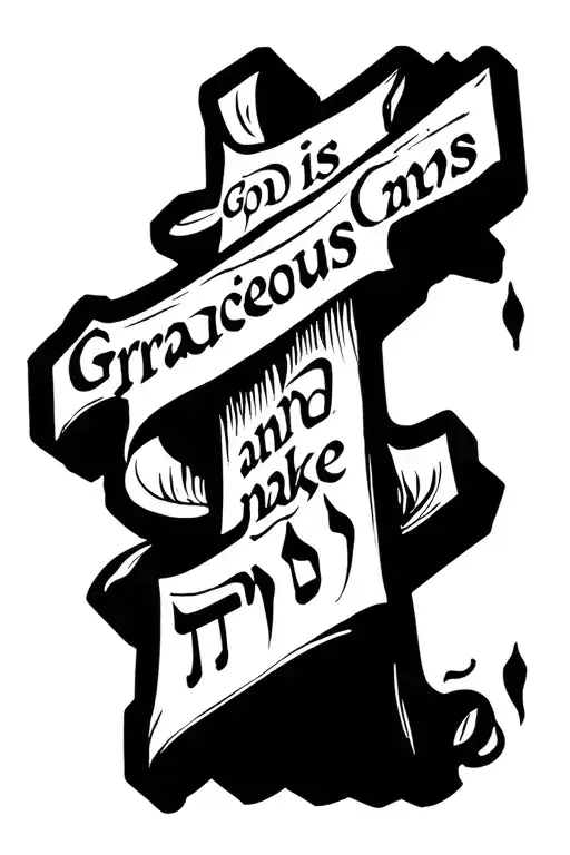 hebrew text for god is gracious and make it a cross tattoo design idea