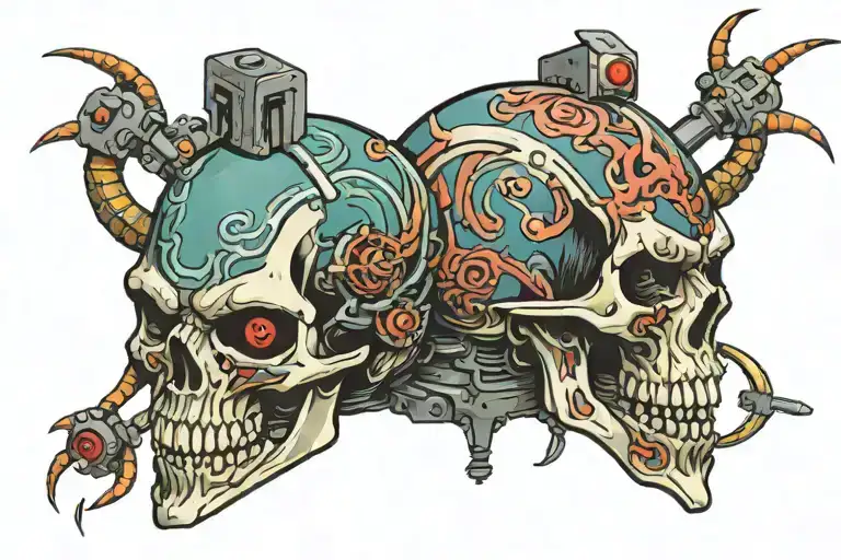 Cyberpunk Skull screaming tattoo design idea