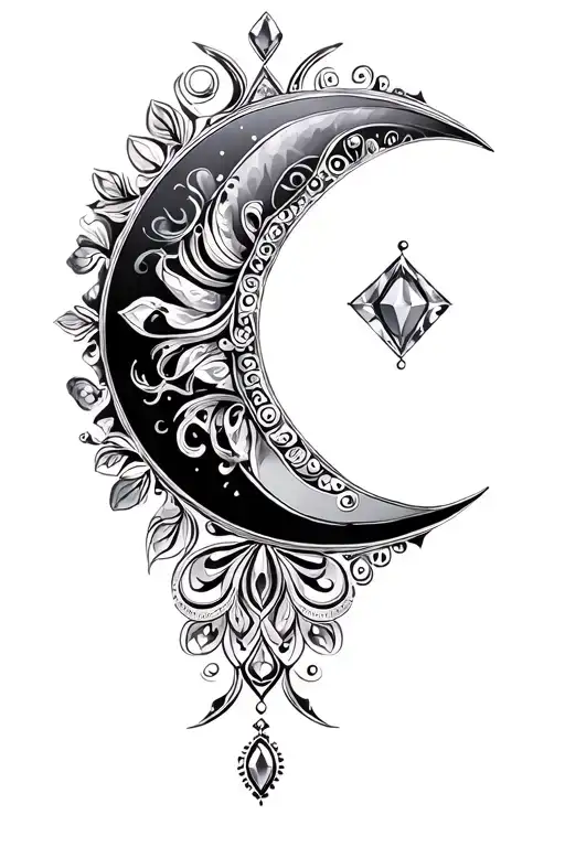 psychadelic half moon jeweled tattoo design idea