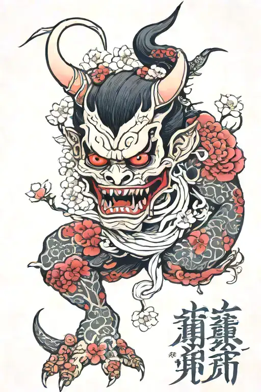 cherry blossom demon  tattoo design idea