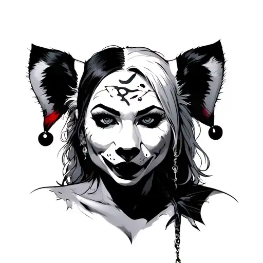 Harley Quinn as a Hyena full body tattoo design idea