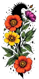 blackout filled with negative space sparkles and a few small American traditional flowers  tattoo design idea