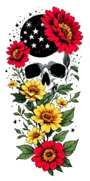 blackout filled with negative space sparkles and a few small American traditional flowers  tattoo design idea
