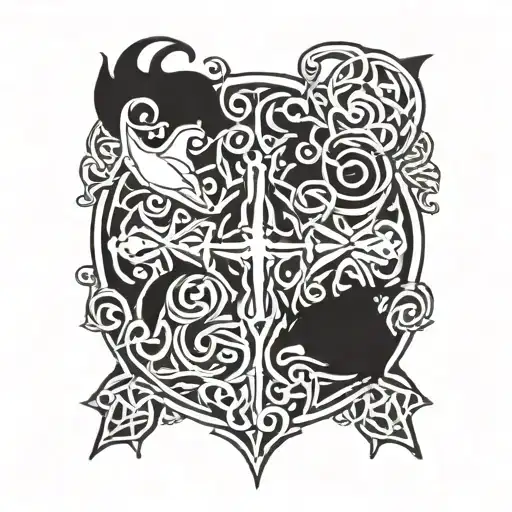 friends, celtic pattern with elements tattoo design idea