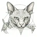 chat sphynx cat with demonic tattoo design idea