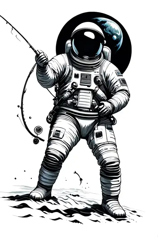 Astronaut fishing in a black hole tattoo design idea