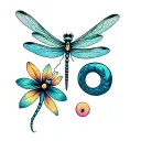 fine line tattoo with dragonfly and a semicolon incorporated tattoo design idea