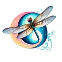 fine line tattoo with dragonfly and a semicolon incorporated tattoo design idea