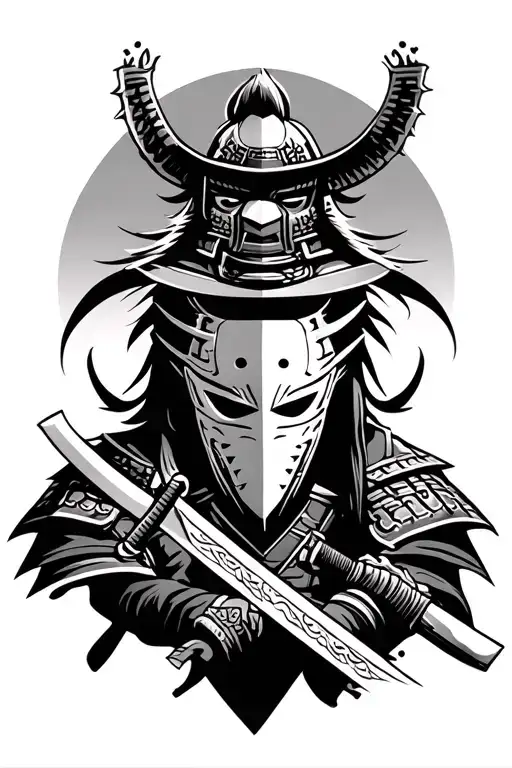 samurai warrior wielding and only mask below tattoo design idea