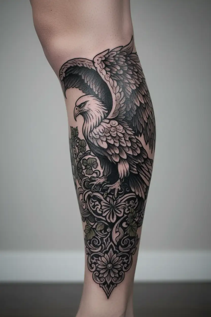 white eagle with shamrock intertwined tattoo design idea