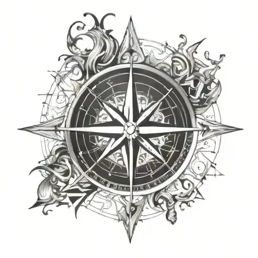 compass pointing north with the element of fire  tattoo design idea