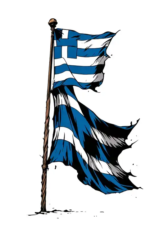 Ελευθερία ή θάνατος with ripped greek flag waving tattoo design idea