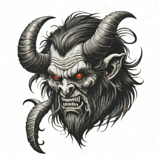 demonic krampus head glitch effect  tattoo design idea
