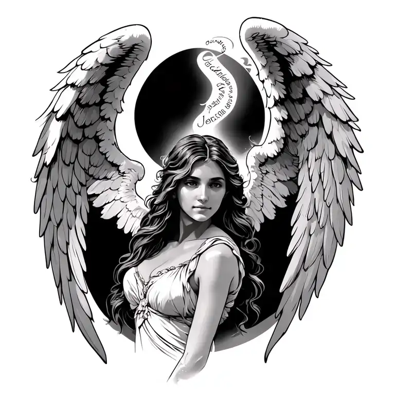 Angel Wings on shoulder With Names caudrey and carolyn on tattoo design idea