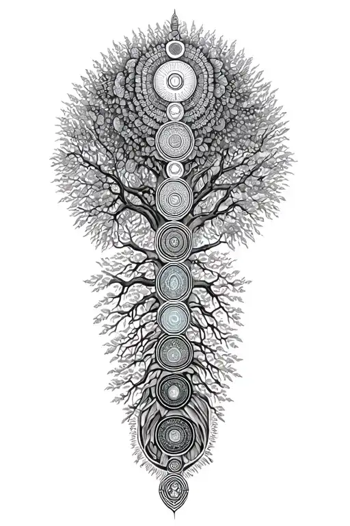 7 chakras in tree inside symbolizing tattoo design idea