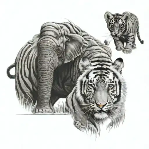 tiger and baby elephant tattoo design idea