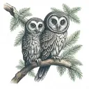 Owl hugging Sloth Evergreen tree branch tattoo design idea