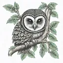 Owl hugging Sloth Evergreen tree branch tattoo design idea