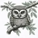 Owl hugging Sloth Evergreen tree branch tattoo design idea
