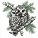 Owl hugging Sloth Evergreen tree branch tattoo design idea