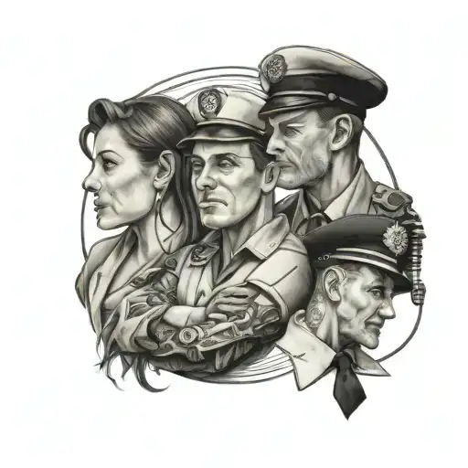 electrician, train engineer, actor and nurse intertwined tattoo design idea