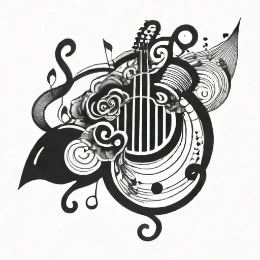 Incorporate a quill pen and musical notes intertwined with Buddhist symbols tattoo design idea