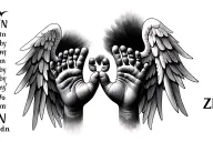 "zaidyn" "zaidyn" memorial for my baby nephew with hand or feet prints with angel wings  tattoo design idea