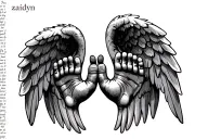 "zaidyn" "zaidyn" memorial for my baby nephew with hand or feet prints with angel wings  tattoo design idea