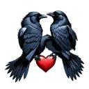 2 crows flying  holding hearts tattoo design idea