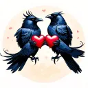 2 crows flying  holding hearts tattoo design idea