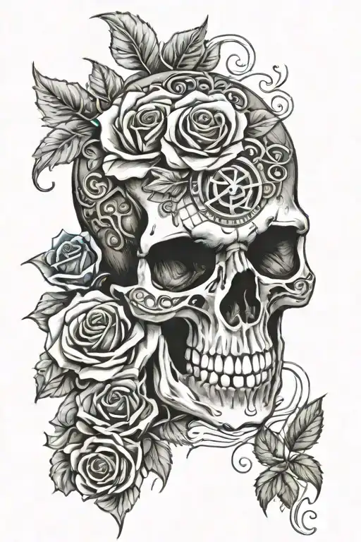 skull with roses and eye of horus tattoo design idea