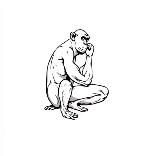 monkey in thinking man pose sitting tattoo design idea