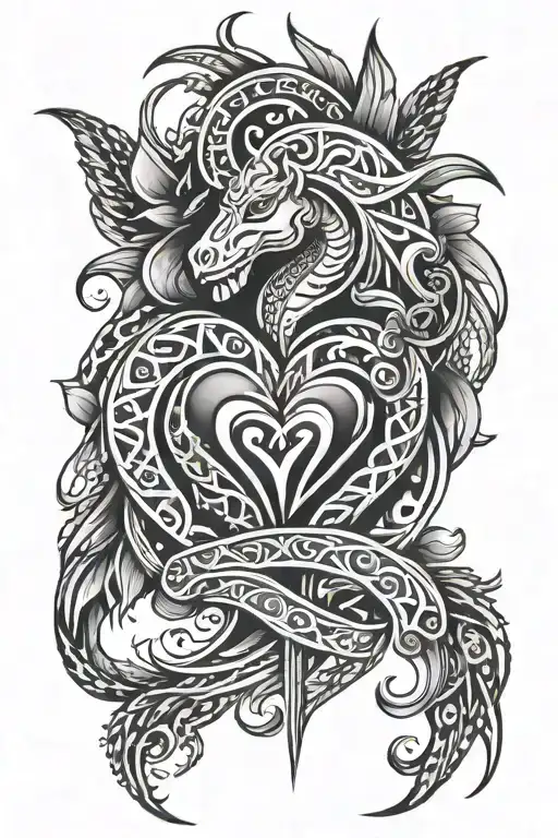 neotribal with heart intertwined tattoo design idea