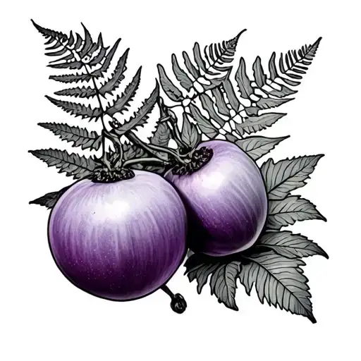gooseberry and lilac against the background of fern tattoo design idea
