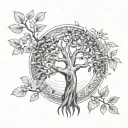 Tattoo design: - Money tree with linear trunk and branches without shadows. - Leaves in the shape of circular coins. - Owl perched on one of the branches. tattoo design idea