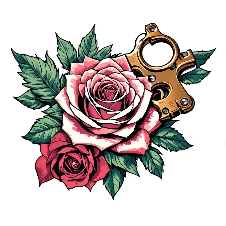 Raven, knuckle dusters, rose tattoo design idea