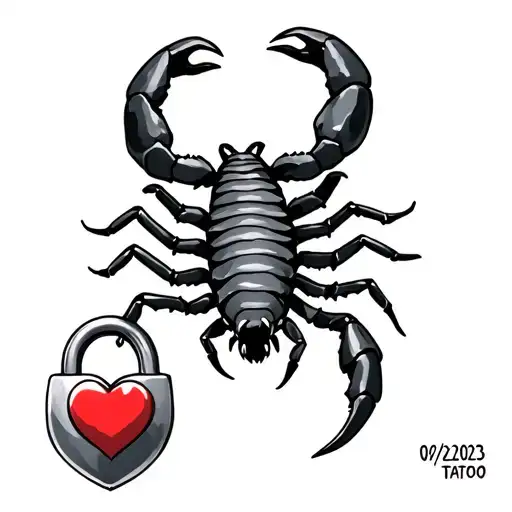 "09/02/2023" "09/02/2023" scorpion with a heart shaped lock tattoo design idea