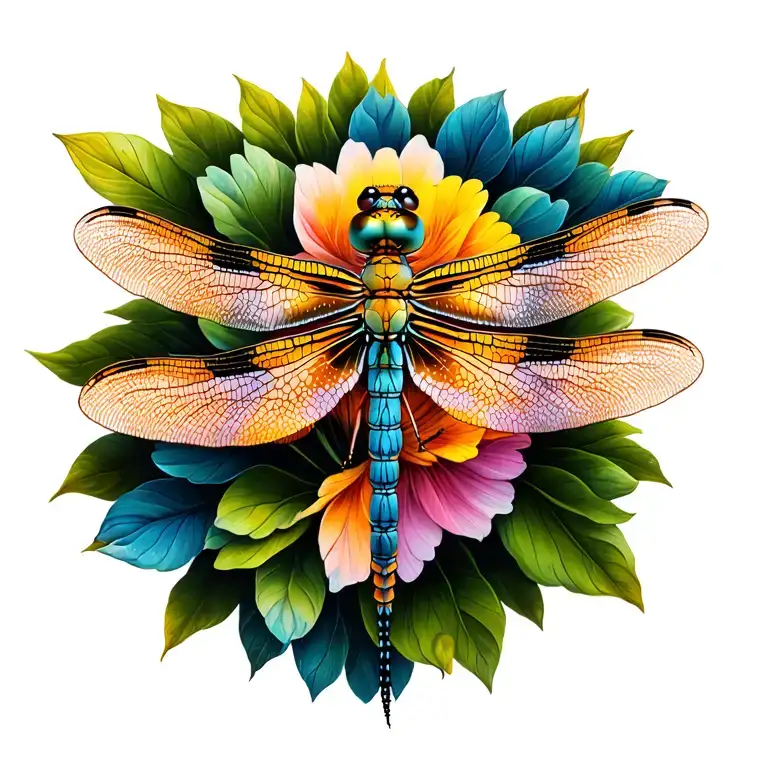 realistic 3-D color dragonfly tattoo design idea