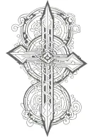 Cyber sigilism cross with pendant hanging tattoo design idea