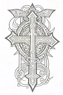 Cyber sigilism cross with pendant hanging tattoo design idea