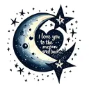 "i love you to the moon and back" moon and stars forming a heart tattoo design idea