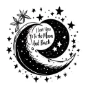 "i love you to the moon and back" moon and stars forming a heart tattoo design idea