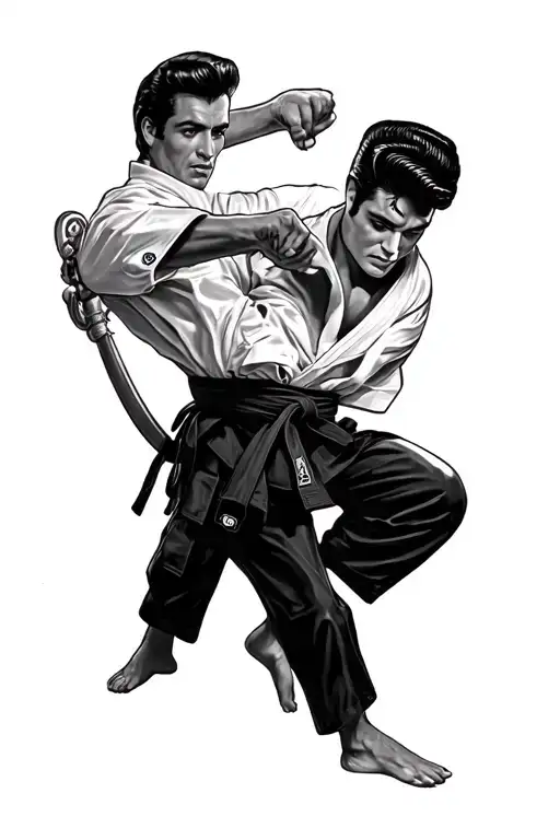 karate and elvis presely theme tattoo tattoo design idea