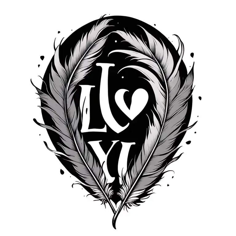 JAL & KBR initials i love you with tribal feathers falling tattoo design idea